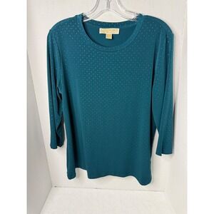 Michael Kors Womens Teal Long Sleeve Top Sparkle Dot Round Neck Shirt Large
